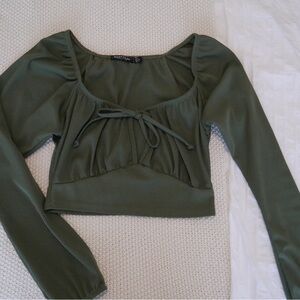 Nasty Gal Green Long Sleeve Crop Top